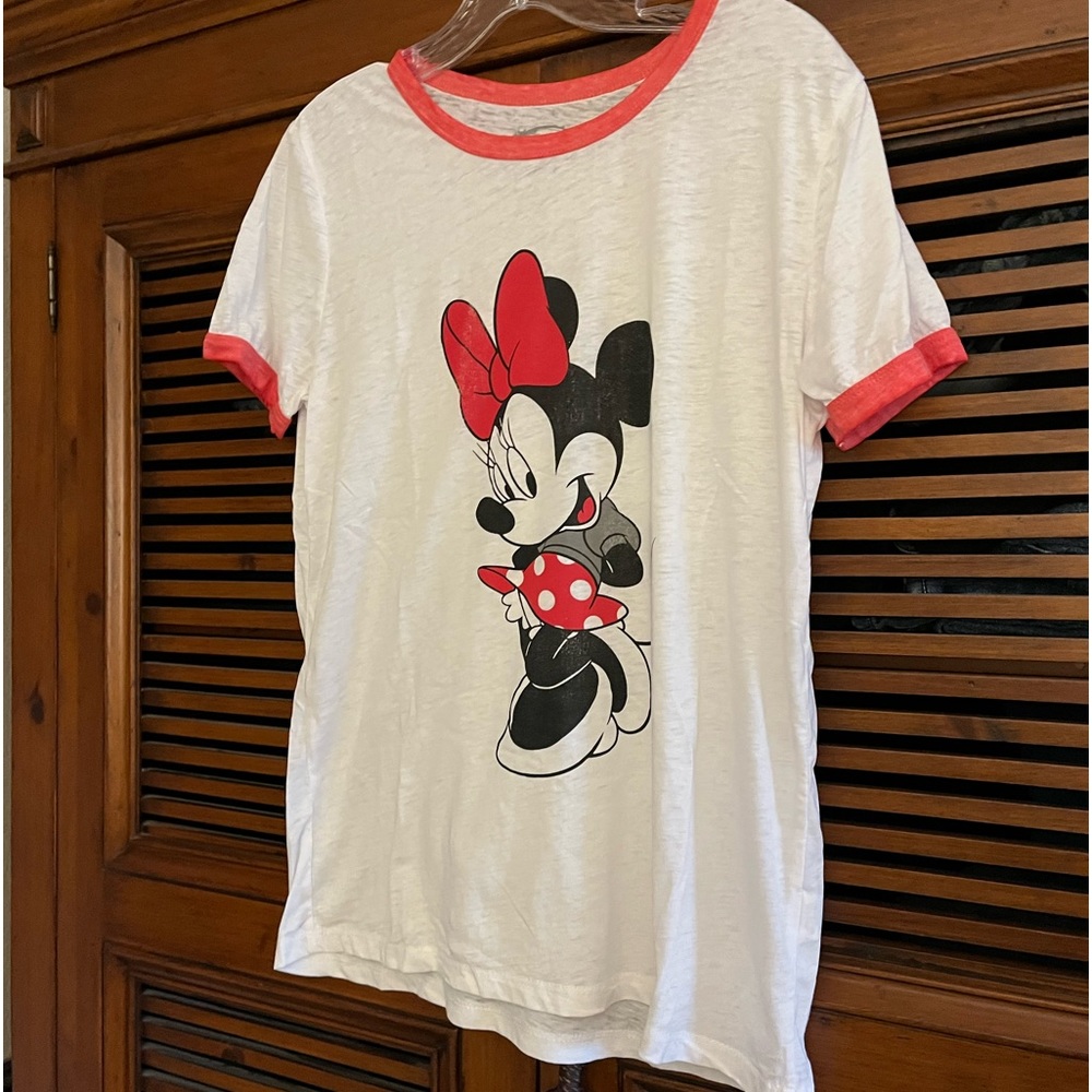 CLASSIC WHITE MINNIE MOUSE RINGER TEE SHIRT SIZE LARGE